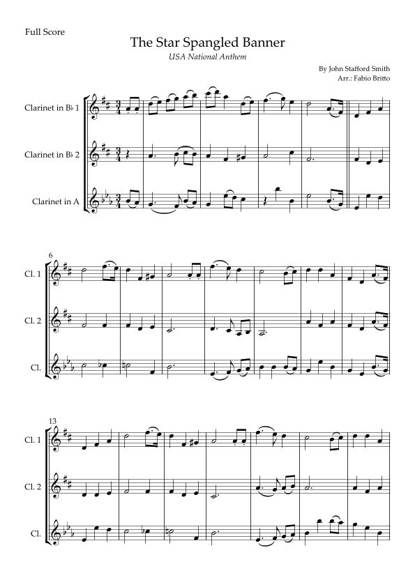 The Star Spangled Banner (USA National Anthem) for Clarinet Trio (arr. Fabio Britto)