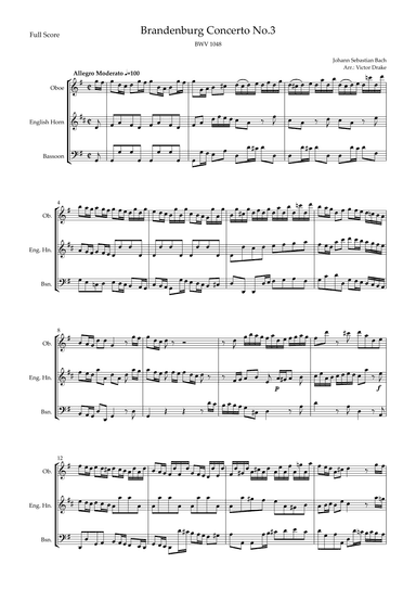 Brandenburg Concerto No. 3 in G major, BWV 1048 1st Mov. (J.S. Bach) for Woodwind Trio (arr. Victor Drake)