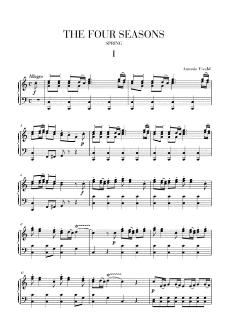 VIVALDI: The Four Seasons - Spring - 1st mov. - Intermediate Piano (arr. Cadenza Editions)