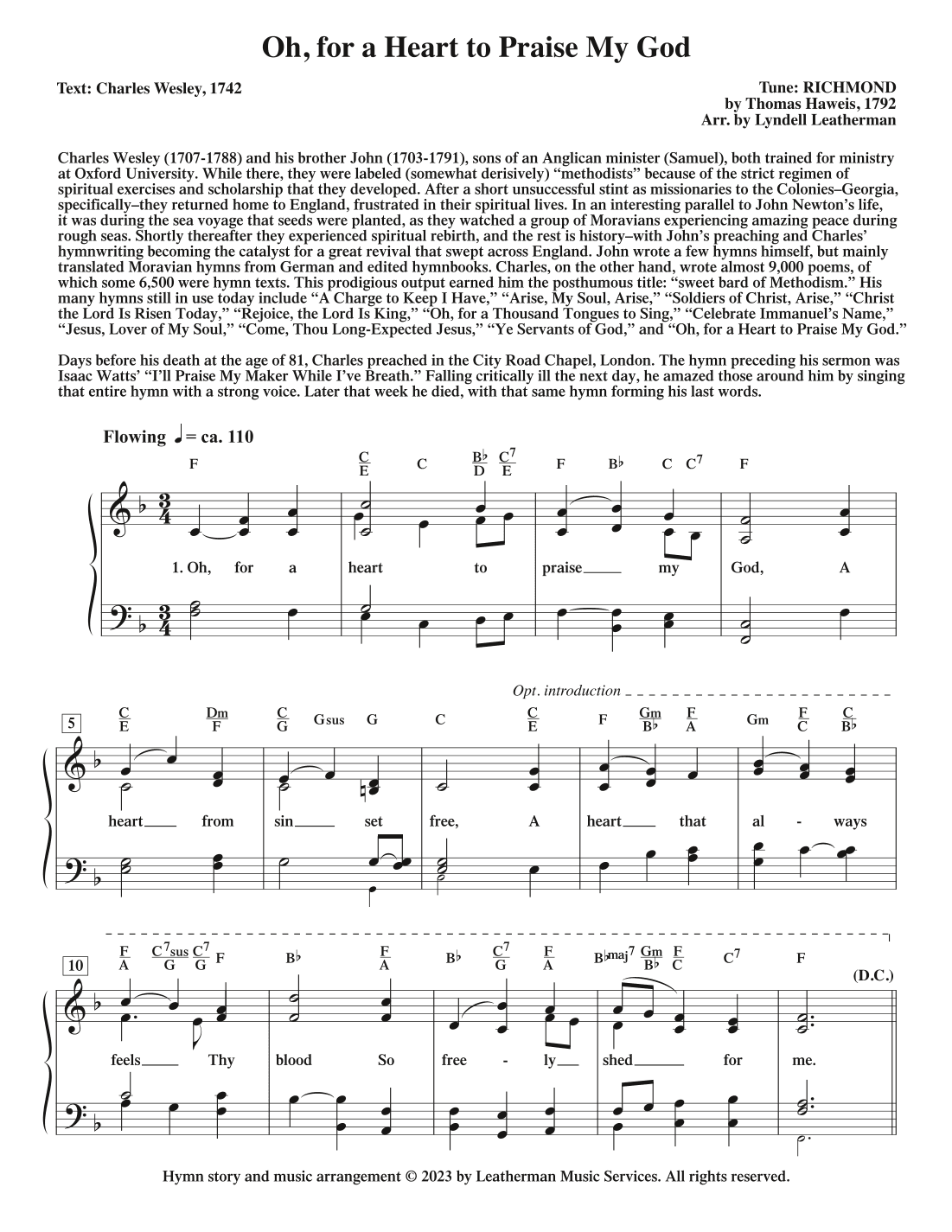 Oh, for a Heart to Praise My God (arr. Lyndell Leatherman)