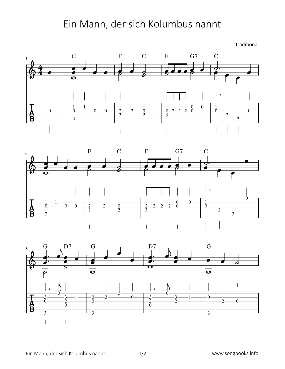 Ein Mann, der sich Kolumbus nannt (arr. Bettina Schipp)