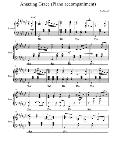 Amazing Grace Piano accompaniment - F# Major (arr. Albert van Niasky)