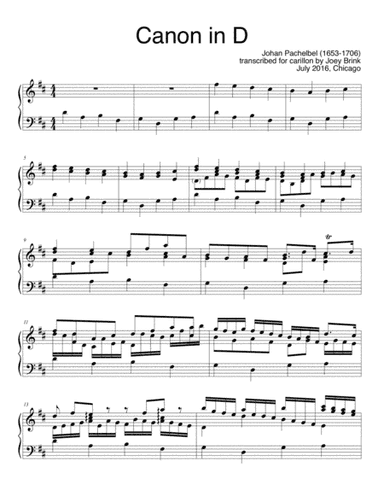 Pachelbel's Canon in D, for carillon (arr. Joey Brink)