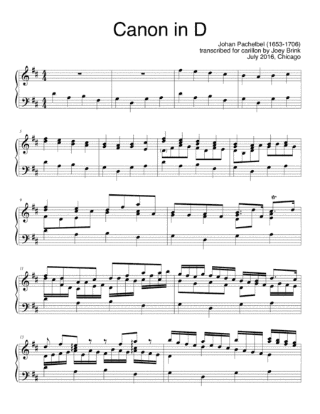 Pachelbel's Canon in D, for carillon (arr. Joey Brink)