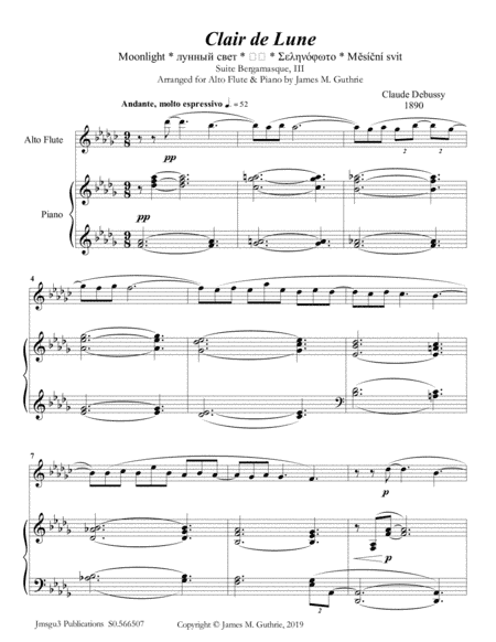 Debussy: Claire de Lune for Alto Flute & Piano (arr. James M. Guthrie)