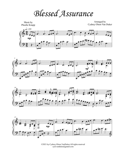 Blessed Assurance   Piano solo (arr. Cydney Olson Van Duker)