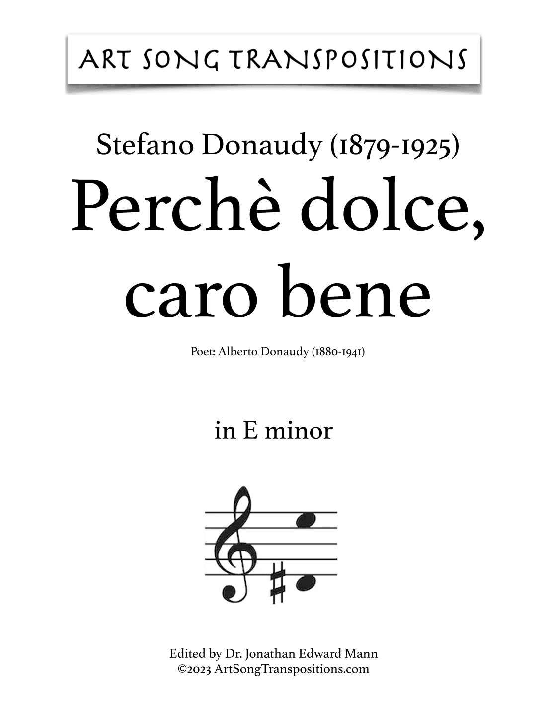 DONAUDY: Perchè dolce, caro bene (transposed to E minor and E-flat minor) (arr. ArtSongTranspositions.com)