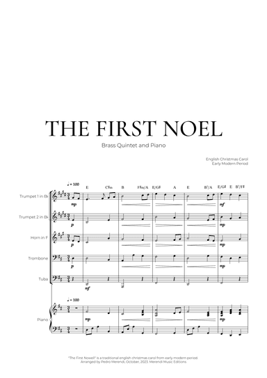 The First Noel (Brass Quintet and Piano) - Christmas Carol (arr. Pedro Merendi)