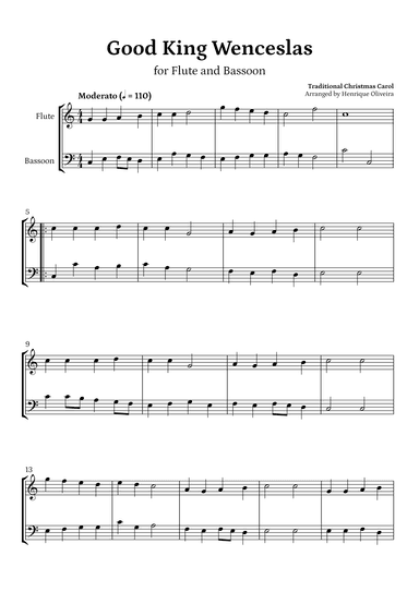 Good King Wenceslas (Flute and Bassoon) - Beginner Level (arr. Henrique Oliveira)