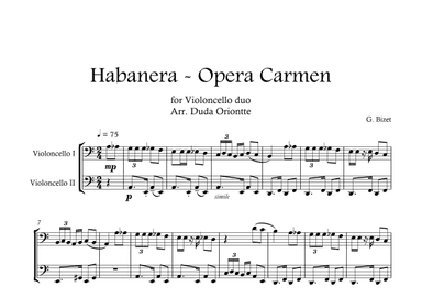Carmen HABANERA - Bizet  ( Violoncello DUO) Student (arr. Duda Oriontte)