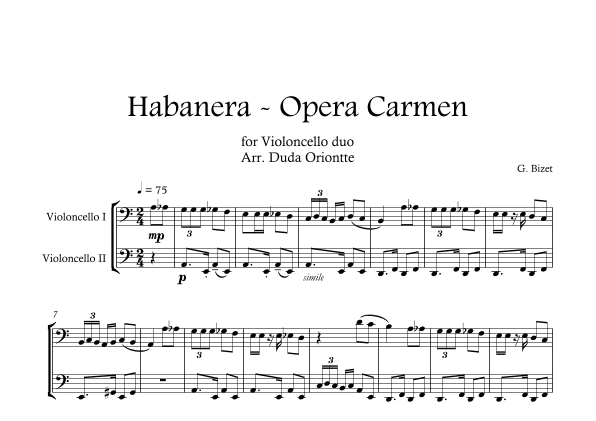 Carmen HABANERA - Bizet  ( Violoncello DUO) Student (arr. Duda Oriontte)
