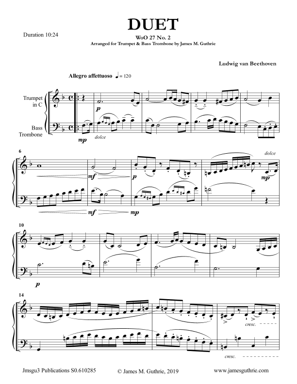 Beethoven: Duet WoO 27 No. 2 for Trumpet & Bass Trombone (arr. James M. Guthrie, ASCAP)