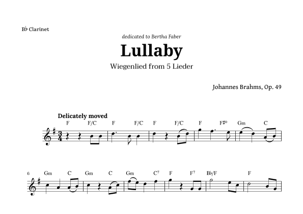 Wiegenlied (lullaby) by Brahms for Clarinet and Chords (arr. Langanho)
