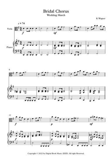Bridal Chorus (Wedding March) - Richard Wagner (Viola + Piano) (arr. Digital Book Music)