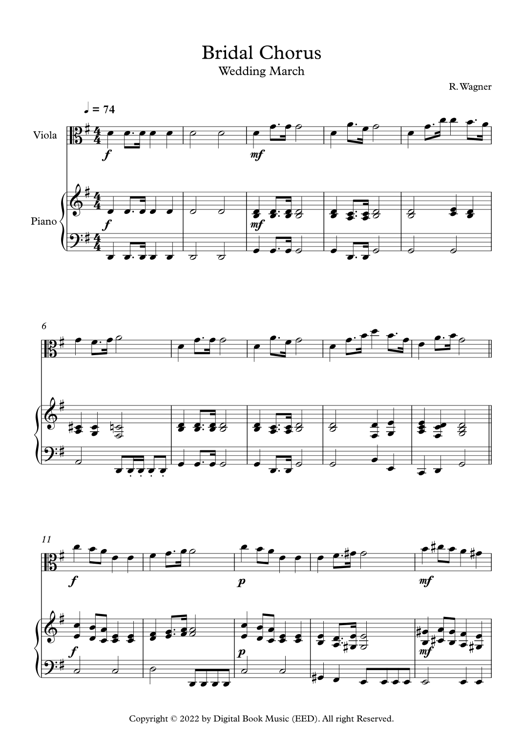Bridal Chorus (Wedding March) - Richard Wagner (Viola + Piano) (arr. Digital Book Music)