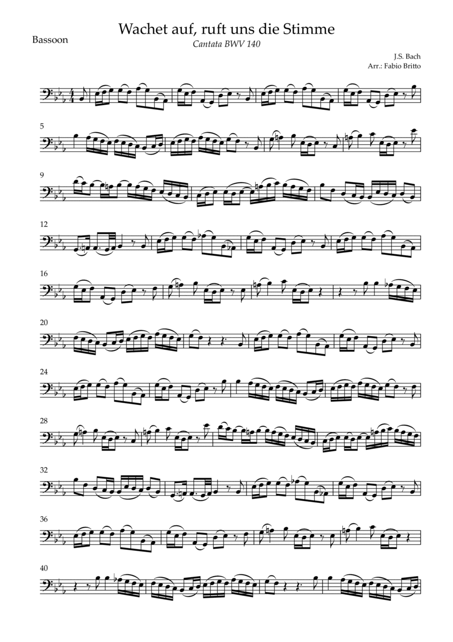 Wachet Auf BWV 140 (J.S. Bach) for Bassoon Solo (arr. Fabio Britto)