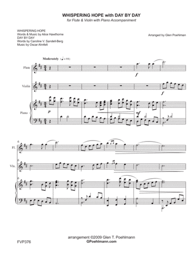 WHISPERING HOPE/DAY BY DAY - FLUTE & VIOLIN with Piano Accompaniment (arr. Glen Poehlmann)