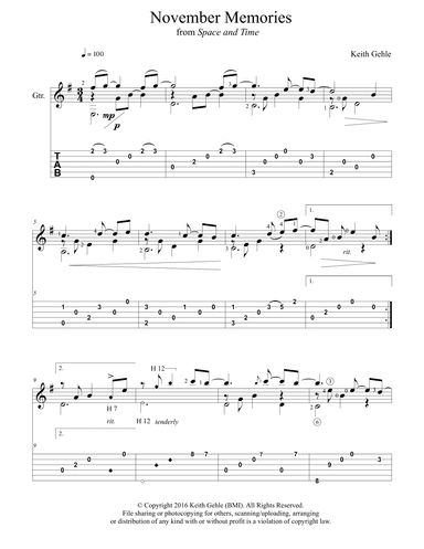 "November Memories" for solo classical fingerstyle guitar (+TAB)