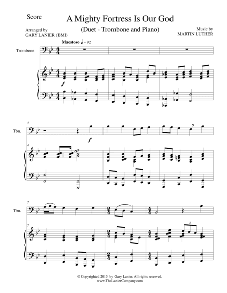 A MIGHTY FORTRESS IS OUR GOD (Duet – Trombone and Piano/Score and Parts) (arr. Gary Lanier)