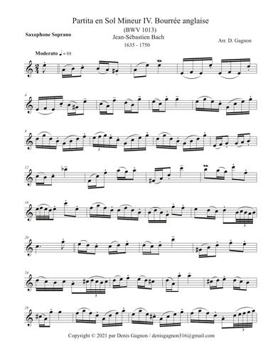 Partita en Sol Mineur IV. Bourrée anglaise (BWV 1013) (arr. D. Gagnon)