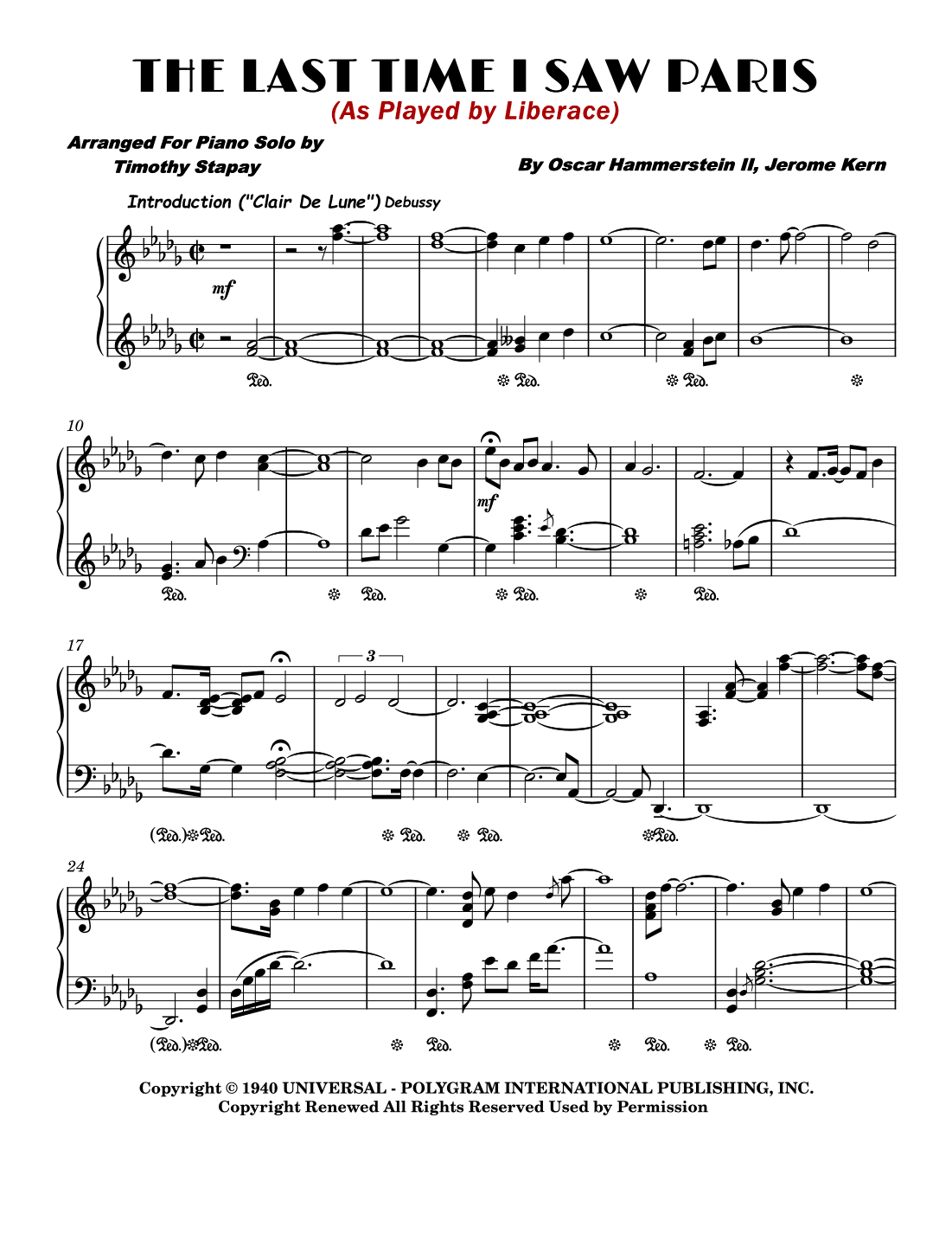 The Last Time I Saw Paris (arr. Timothy Stapay)