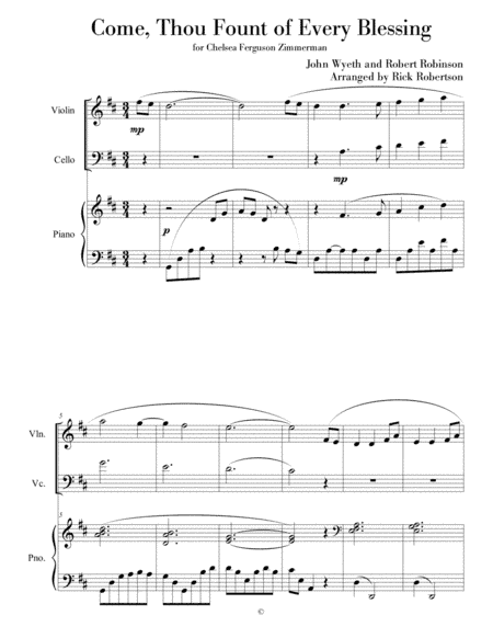 Come,Thou Fount of Every Blessing (for piano, violin, cello) (arr. Rick Robertson)