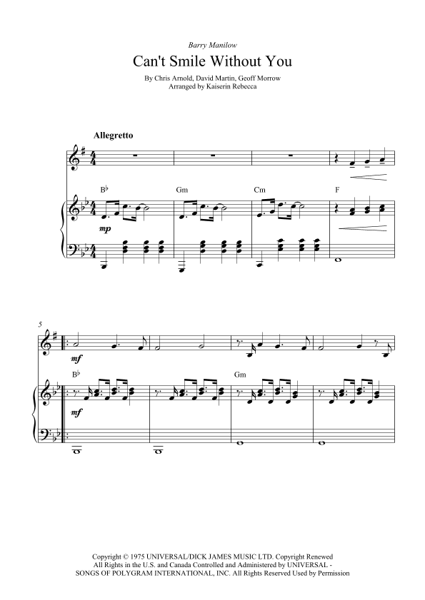 Can't Smile Without You (arr. Kaiserin Rebecca)