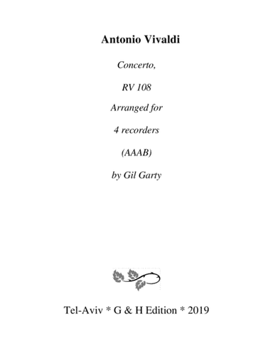 Concerto, RV 108 (arrangement for 4 recorders) (arr. Gil Garty)