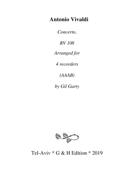 Concerto, RV 108 (arrangement for 4 recorders) (arr. Gil Garty)