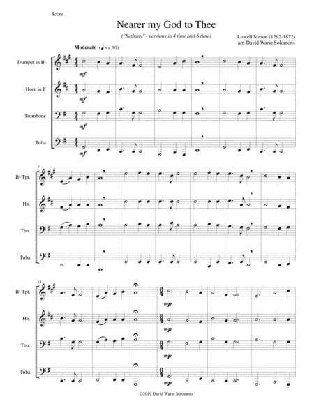 Nearer my God to Thee (Bethany) for brass quartet (arr. David Warin Solomons)