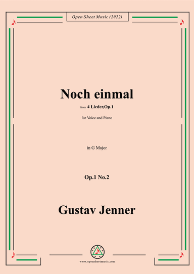 Jenner-Noch einmal,in G Major,Op.1 No.2,from '4 Lieder,Op.1' (arr. OSM Press)