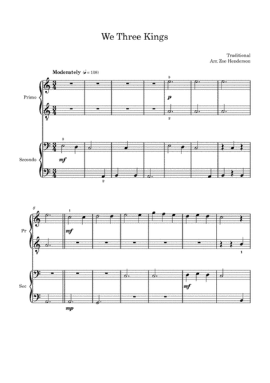 We Three Kings (Easy Piano Duet) (arr. New Sky Music Publishing)