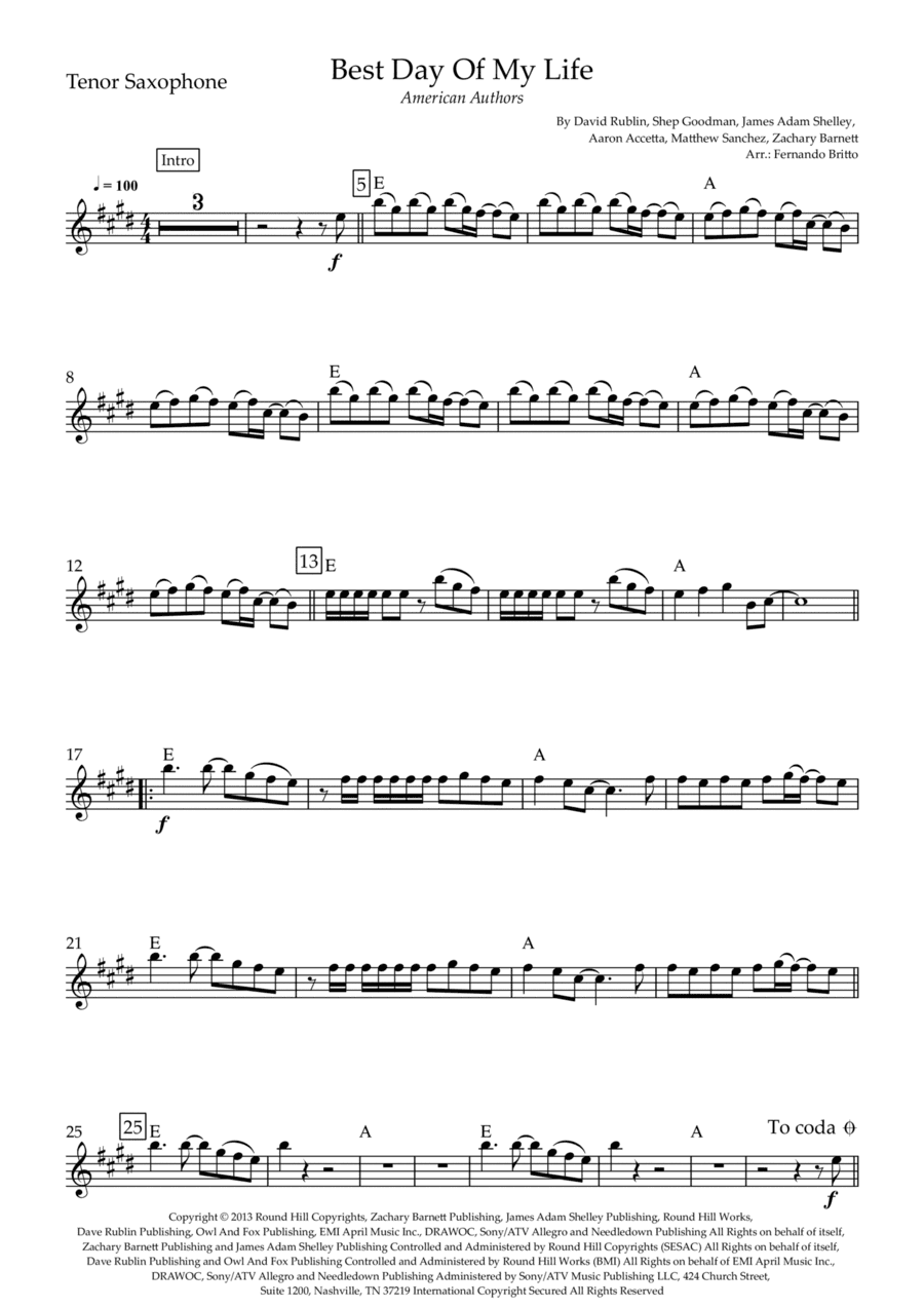 Best Day Of My Life (arr. Fernando Britto)