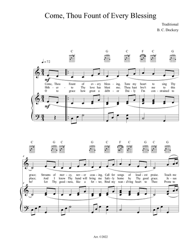 Come, Thou Fount of Every Blessing (Piano/Vocal/Guitar) (arr. B. C. Dockery)