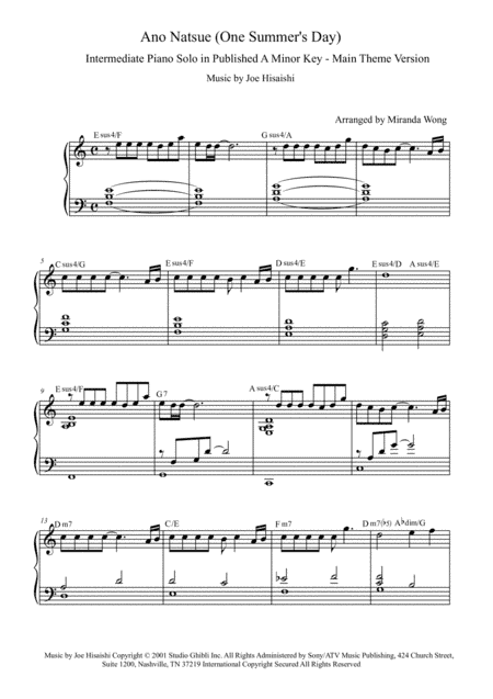 Ano Natsue (one Summer's Day) (arr. Miranda Wong)