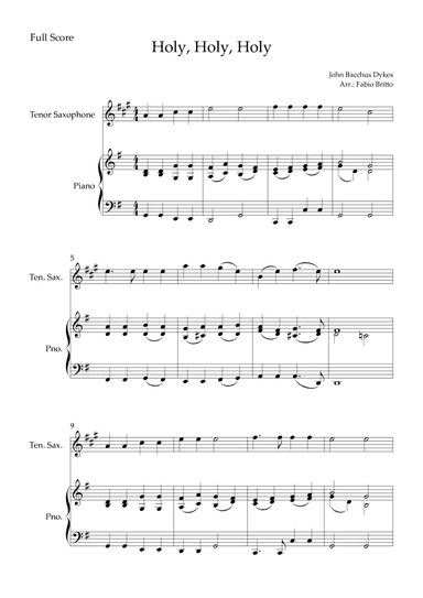 Holy, Holy, Holy (Traditional Christian Song) for Tenor Saxophone Solo and Piano Accompaniment (arr. Fabio Britto)