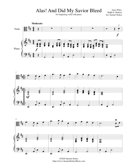 Alas! And Did My Savior Bleed (At the Cross) - for beginning viola with optional piano accompaniment (arr. Samuel Stokes)