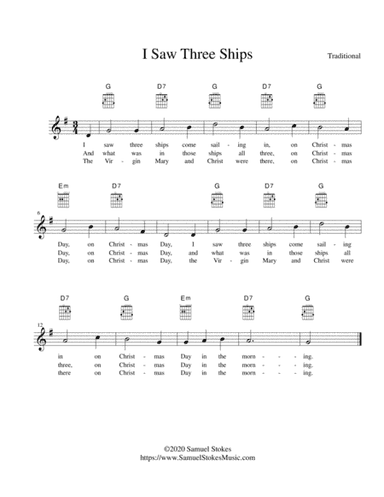 I Saw Three Ships - lead sheet in G major (arr. Samuel Stokes)