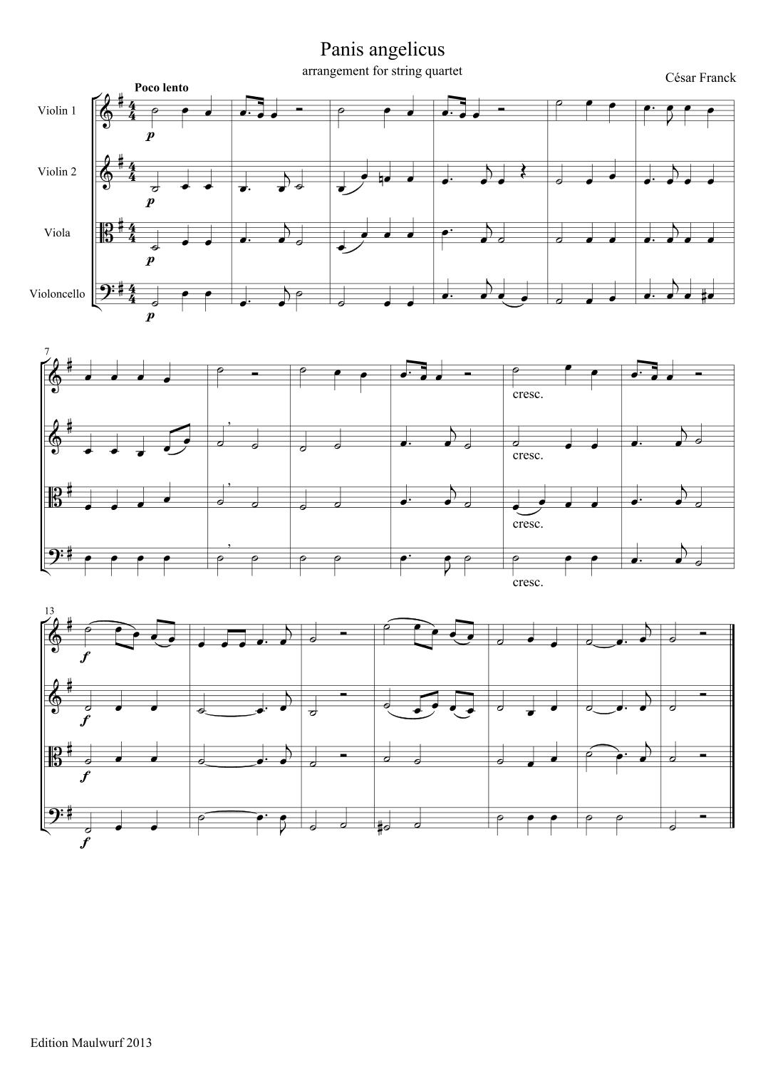 Panis Angelicus (string quartet) (arr. Edition Maulwurf)