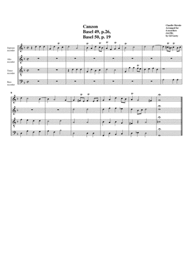 2 canzoni a4 (arrangement for 4 recorders) (arr. Gil Garty)
