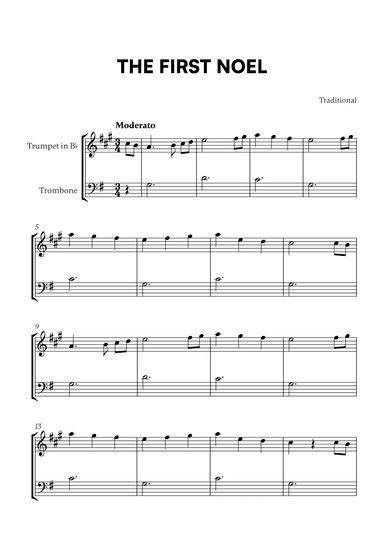 Traditional - The First Noel (G Major) (for Trumpet in Bb and Trombone) (arr. Cadenza Editions)