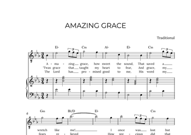 AMAZING GRACE - for piano and tenor in Eb major with chords (arr. Alex Nunes Rodrigues)