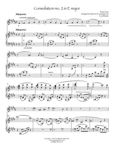 Liszt - Consolation no. 2 in E; arranged for Horn in F, and Piano (arr. Len Rhodes)
