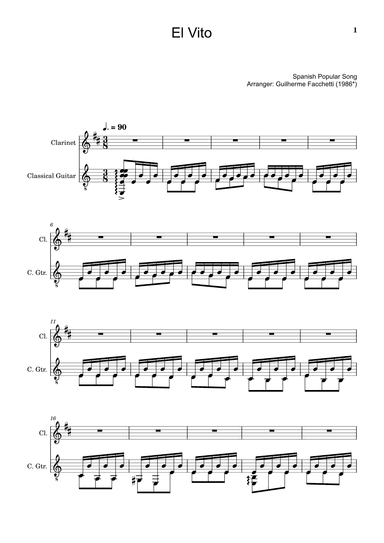 Spanish Popular Song - El Vito. Arrangement for Clarinet and Classical Guitar (arr. Guilherme Facchetti)