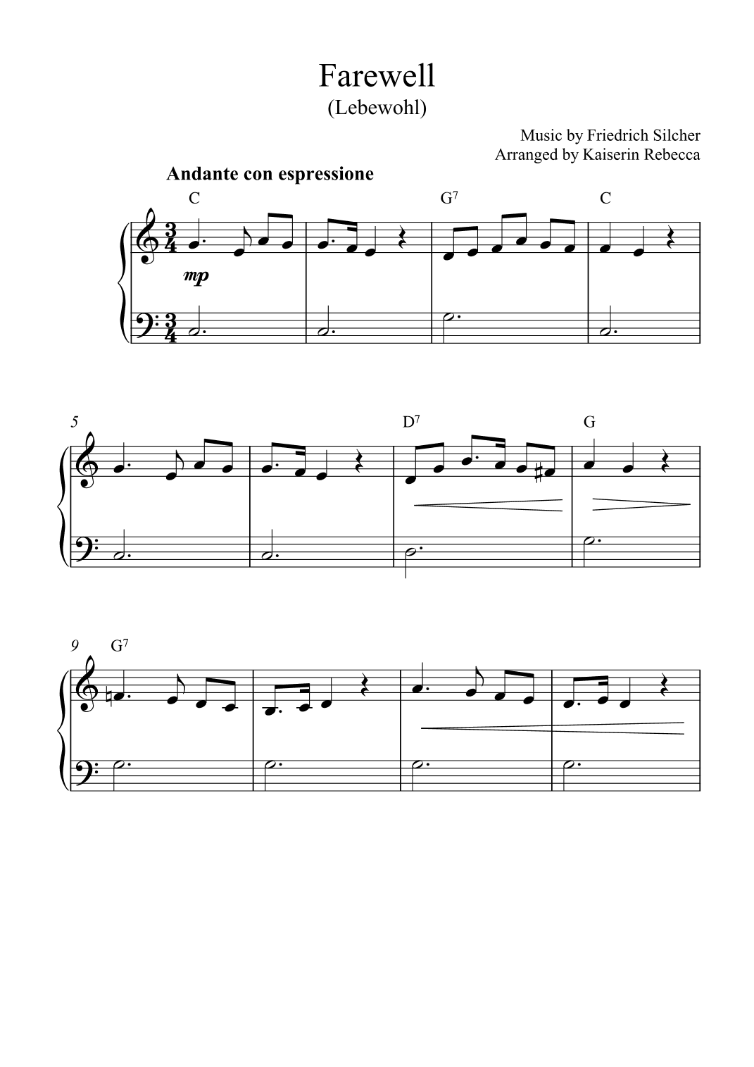 Farewell (Lebewohl) (arr. Kaiserin Rebecca)