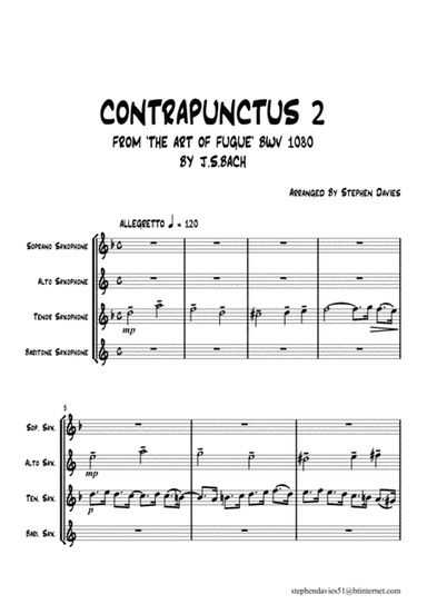 Contrapunctus 2 from ' The Art of Fugue' By J.S.Bach BWV1080 For Saxophone Quartet. (arr. Stephen Davies)