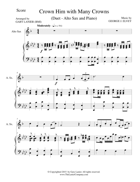 CROWN HIM WITH MANY CROWNS (Duet – Alto Sax and Piano/Score and Parts) (arr. Gary Lanier)