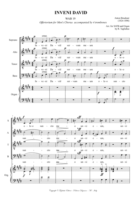 INVENI DAVID - WAB 19 - BRUCKNER - Arr. for SATB and Organ (arr. Renato Tagliabue)