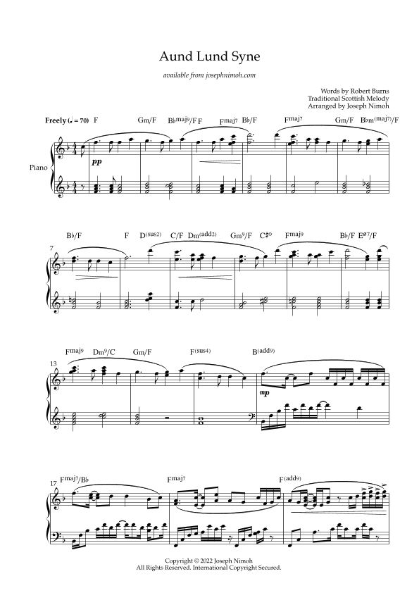 Aund Lund Syne - Solo Piano (arr. Joseph Nimoh)