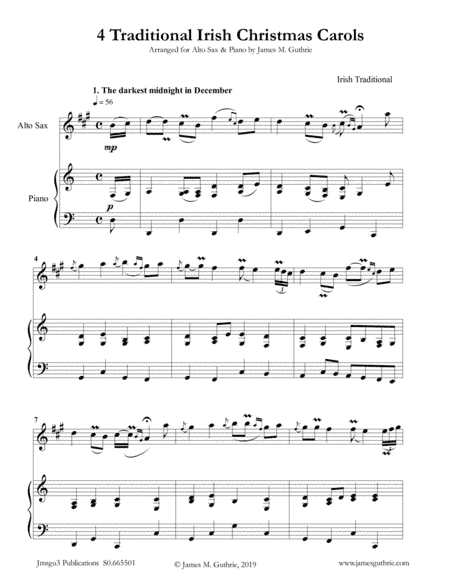 4 Traditional Irish Christmas Carols for Alto Sax & Piano (arr. James M. Guthrie, ASCAP)